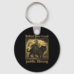 Defend Your Local Public Library Cat Knight Tee  Keychain