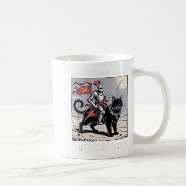 Defend Your Local Public Library Funny Knight Cat  Coffee Mug (Right)