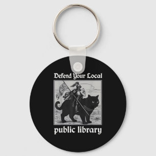 Defend Your Local Public Library Funny Knight Cat  Keychain