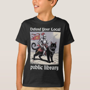 Defend Your Local Public Library Funny Knight Cat  T-Shirt