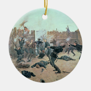 Defending the Fort: Indians attack a U.S. Cavalry Ceramic Ornament