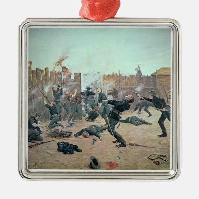 Defending the Fort: Indians attack a U.S. Cavalry Metal Ornament (Front)