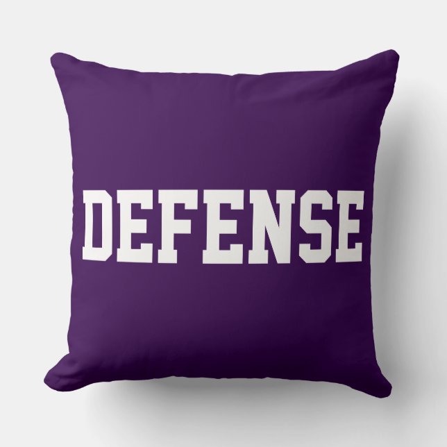 DEFENSE Athletic White Text On Bold Deep Purple Throw Pillow (Front)