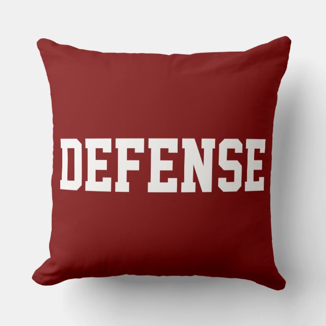 DEFENSE Athletic White Text On Bold Deep Red Throw Pillow (Front)