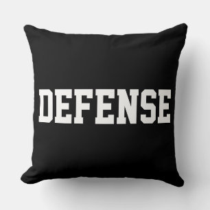 DEFENSE Athletic White Text On Bold Sporty Black Throw Pillow