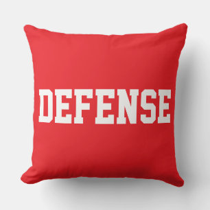 DEFENSE Athletic White Text On Bright Sporty Red Throw Pillow