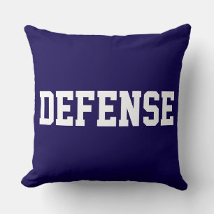 DEFENSE Fun Athletic White Text On Deep Navy Blue Throw Pillow