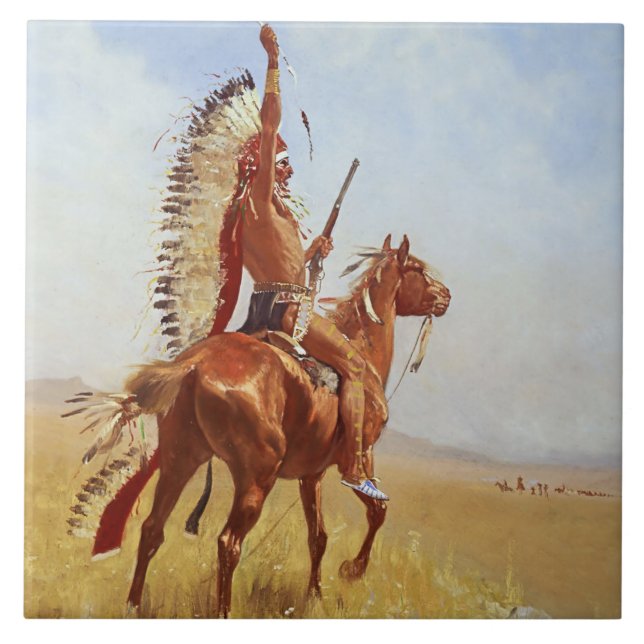 “Defiance” Western Art by Frederic Remington Tile (Front)