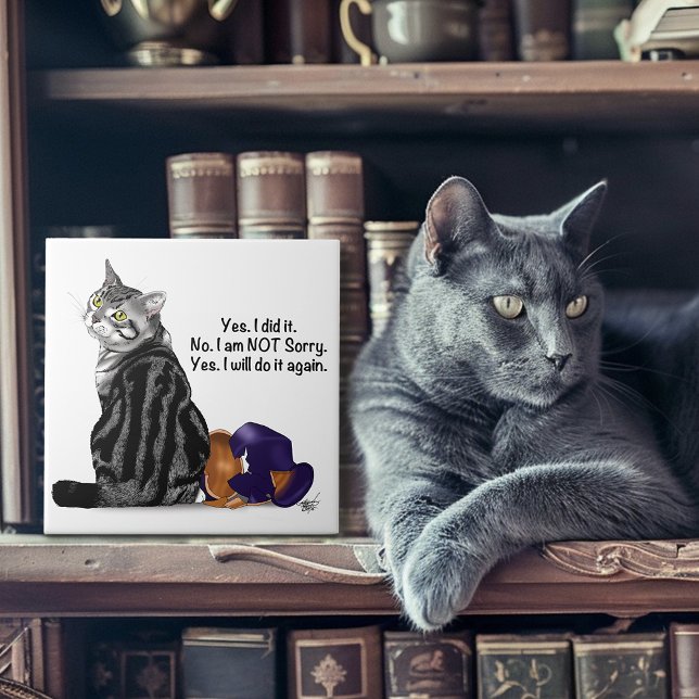 Defiant No Remorse Tabby Cat Funny Tile (Creator Uploaded)