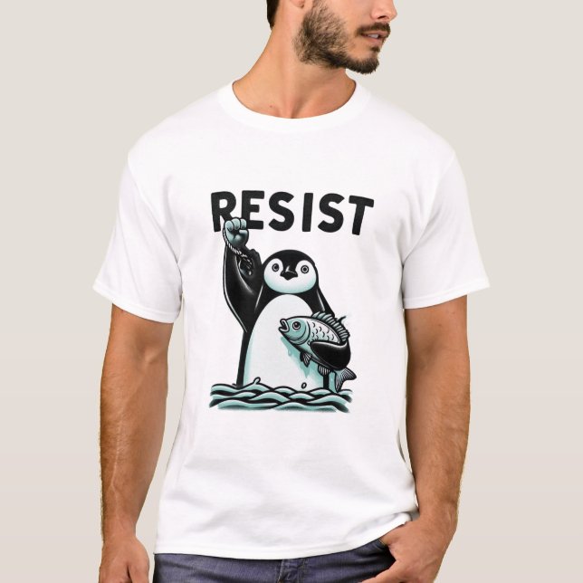 Defiant Penguin Resist Illustration for Activists T-Shirt (Front)