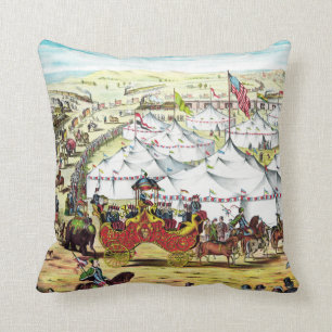 Défilé de cirque - coussin vintage d'art de cirq
