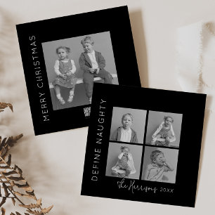 Define Naughty   5 Photo Collage Christmas Holiday Card