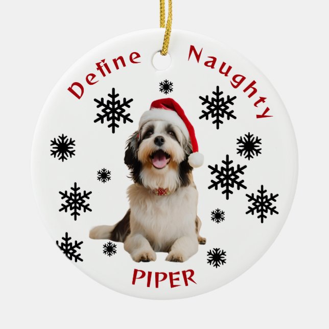 Define Naughty Havanese Dog Santa Hat Ornament (Front)