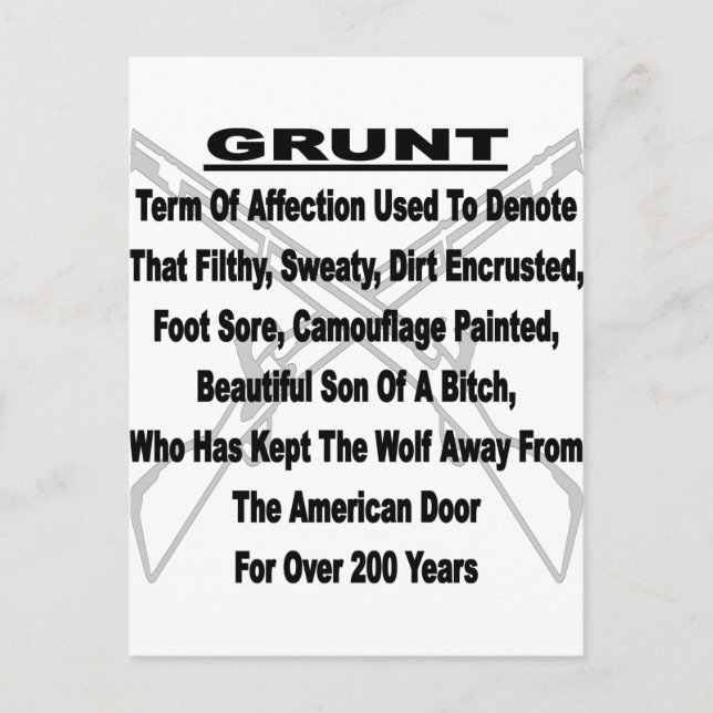Defining The US Military GRUNT Postcard (Front)