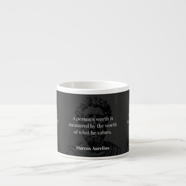 Defining Worth: Marcus Aurelius on Values Espresso Cup (Front)