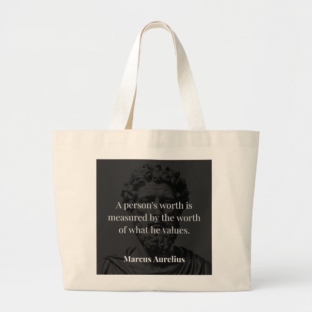 Defining Worth: Marcus Aurelius on Values Large Tote Bag (Front)