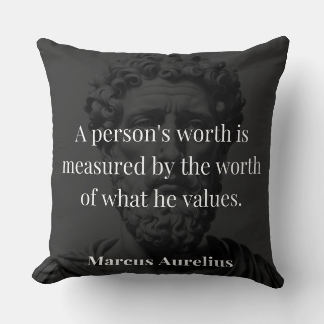 Defining Worth: Marcus Aurelius on Values Throw Pillow (Front)
