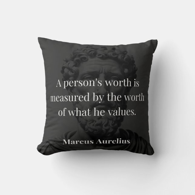 Defining Worth: Marcus Aurelius on Values Throw Pillow (Front)
