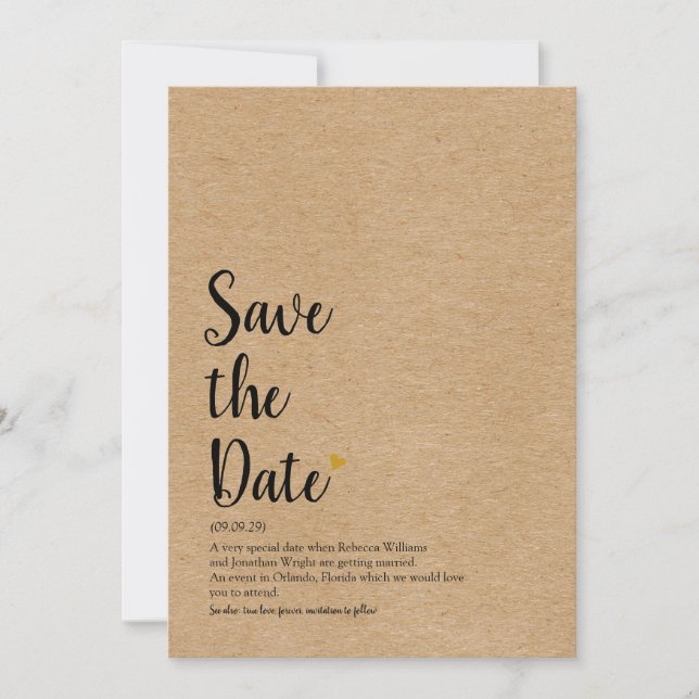 Définition de Save the Date Script Cœur Or Rustiqu (Devant)