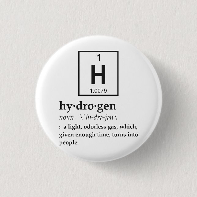 Definition of Hydrogen 1 Inch Round Button (Front)