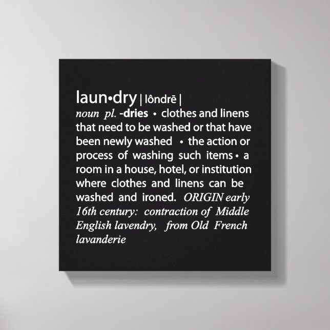 Definition of Laundry Crisp Black & White Canvas Print (Front)