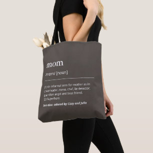 Definition of mom with kids names modern taupe tote bag