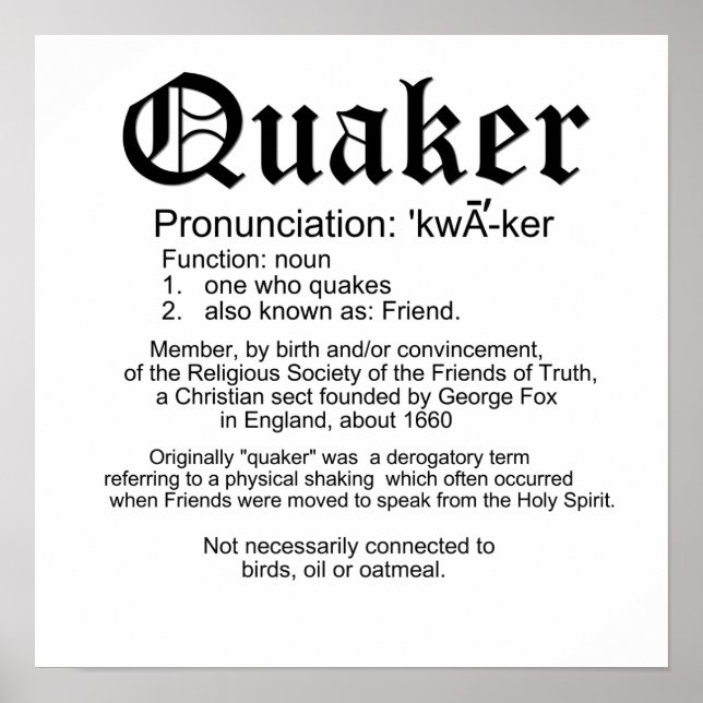 Definition of Quaker Poster (Front)