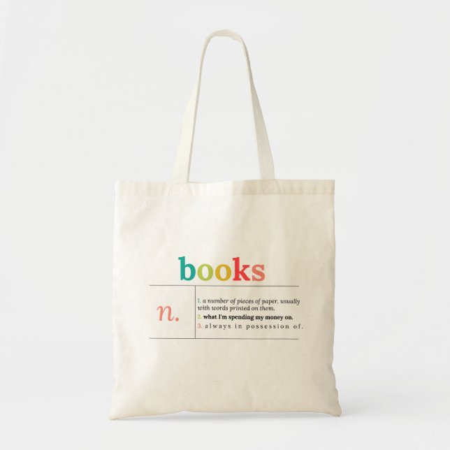 Definition on Books | Colourful Text Tote Bag (Front)