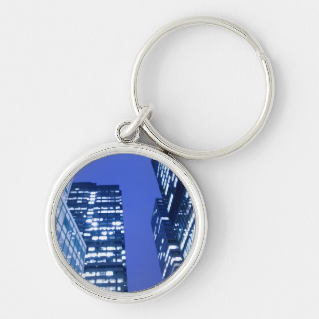 Defocused upward view of office building windows keychain (Front)