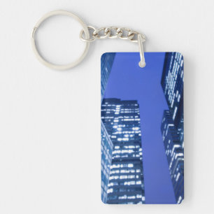 Defocused upward view of office building windows keychain