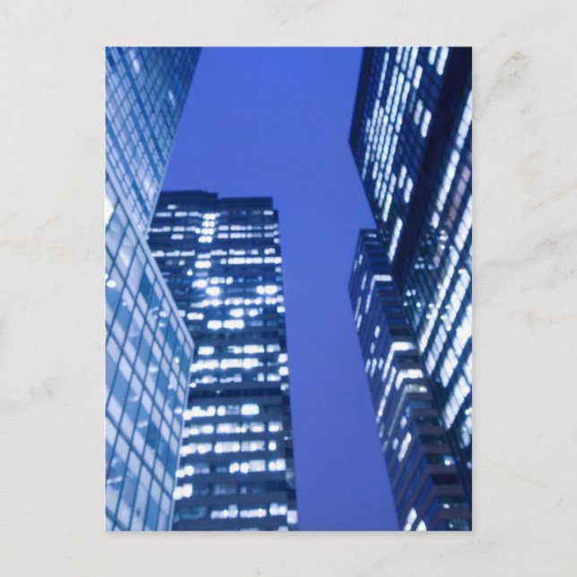Defocused upward view of office building windows postcard (Front)