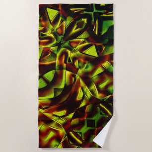 Deformed ties of burnt green ribbons beach towel