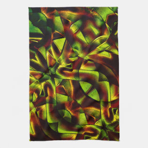 Deformed ties of burnt green ribbons kitchen towel