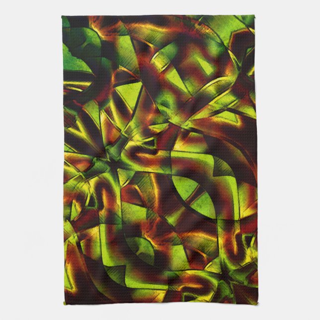 Deformed ties of burnt green ribbons kitchen towel (Vertical)