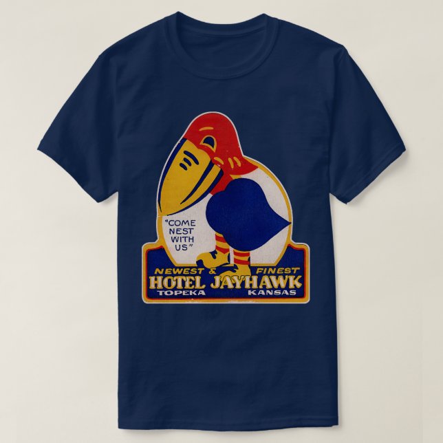 Defunct Hotel Jayhawk Topeka Kansas Luggage Label T-Shirt (Design Front)