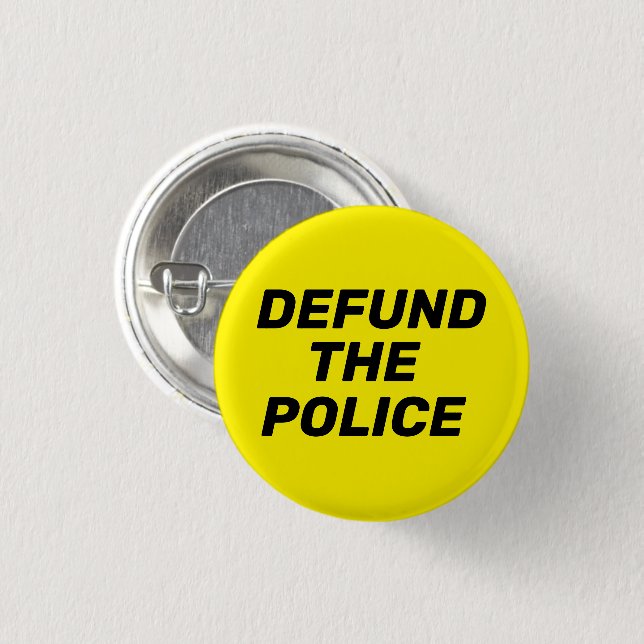 Defund The Police yellow black modern typography 1 Inch Round Button (Front & Back)