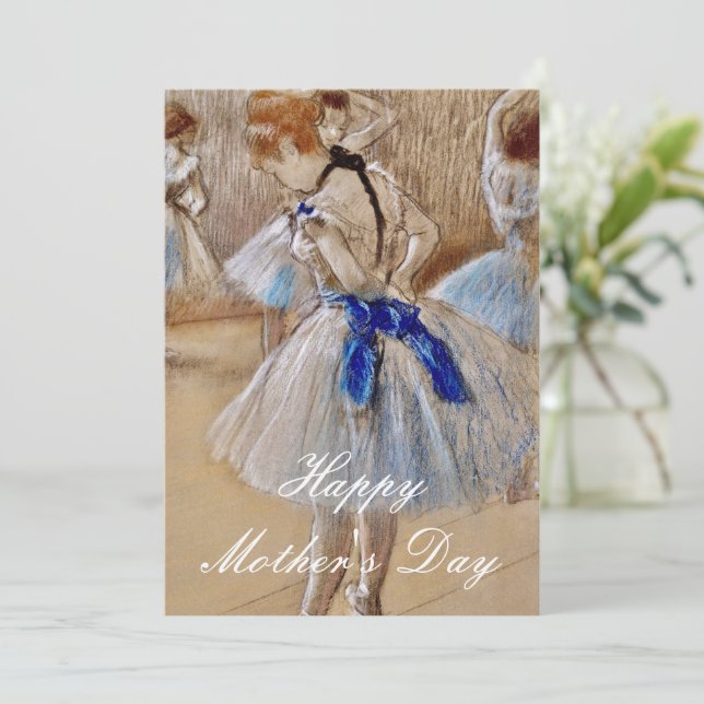Degas Dancer With Blue Ribbon  Holiday Card (Standing Front)