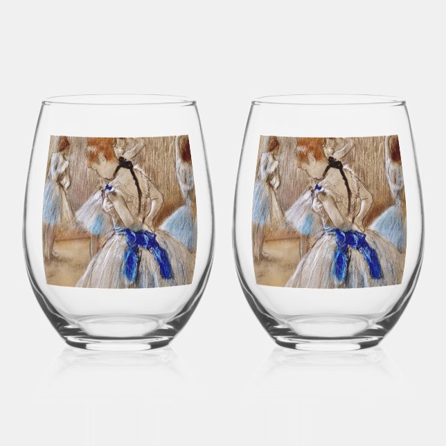 Degas Dancer with Blue Ribbon    Stemless Wine Glass (Front)