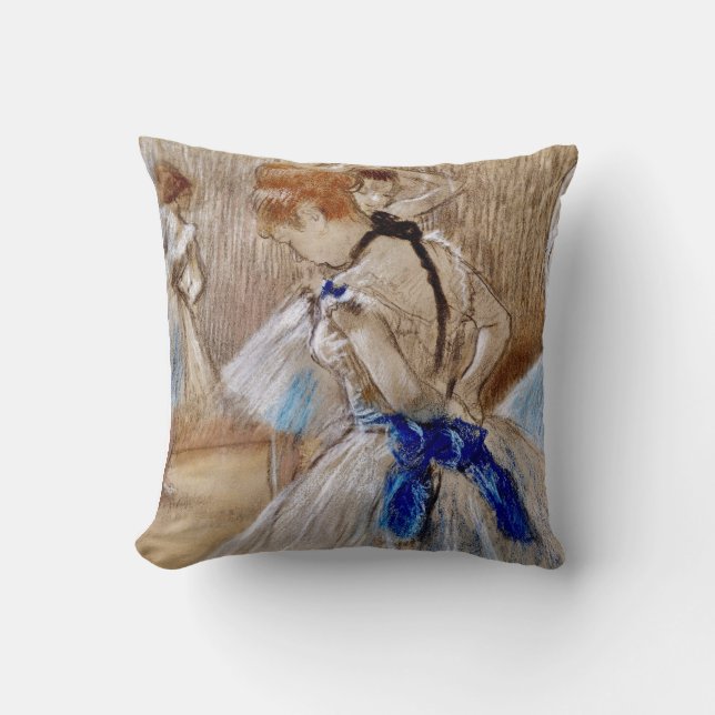 Degas Dancer With Blue Ribbon Throw Pillow (Front)