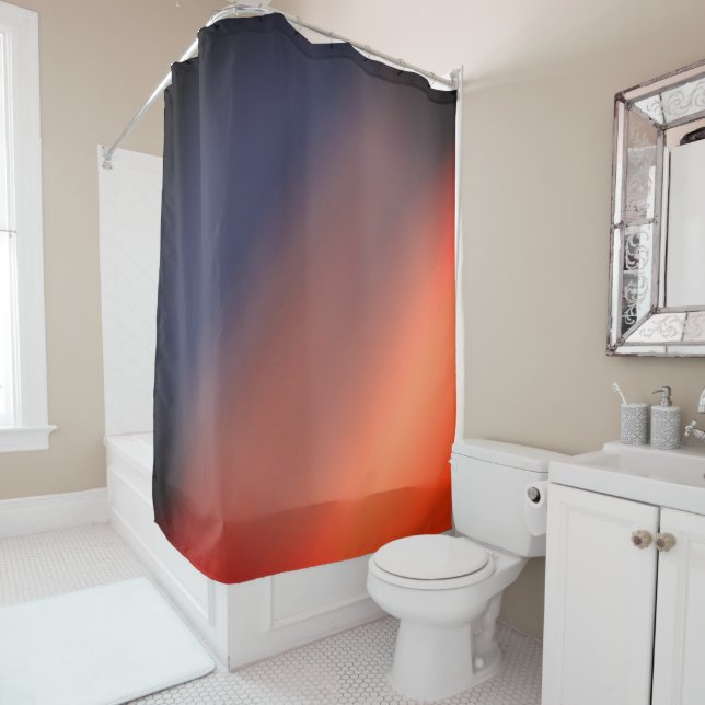 dégradé bleu, gris et rouge. Rideau de douche Ombr (En situation)