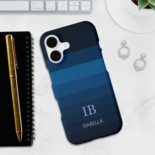 Dégradé de bleu océan avec rayures et monogramme