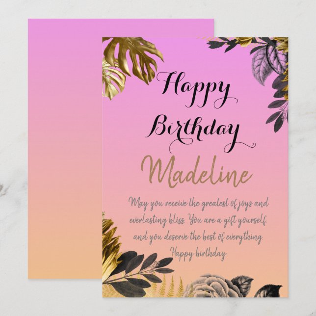 dégradé rose de la carte d'anniversaire de style v (Devant / Derrière)
