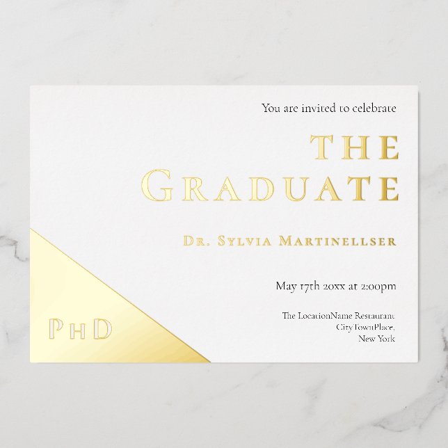  Degree Gold White PhD Graduation Party (Front)
