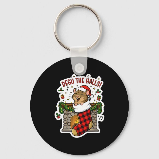 Degu The Halls Pun Tee - Funny Christmas Stocking  Keychain (Front)