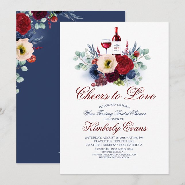 Dégustation de vin Invitations de douche nuptiale (Devant / Derrière)