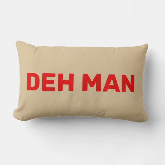 "DEH MAN" | Virgin Islands Slang Red Text, Beige Lumbar Pillow