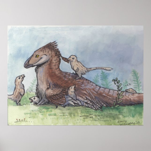 Deinonychus Father with Chicks Poster (Front)