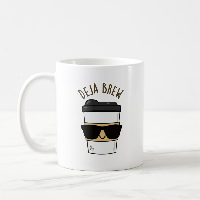 Deja Brew Funny Coffee Pun Coffee Mug (Left)