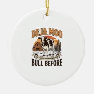 Deja Moo Funny Cow Western Vintage Shirt Design_1 Ceramic Ornament