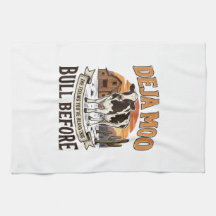 Deja Moo Funny Cow Western Vintage Shirt Design_1 Kitchen Towel